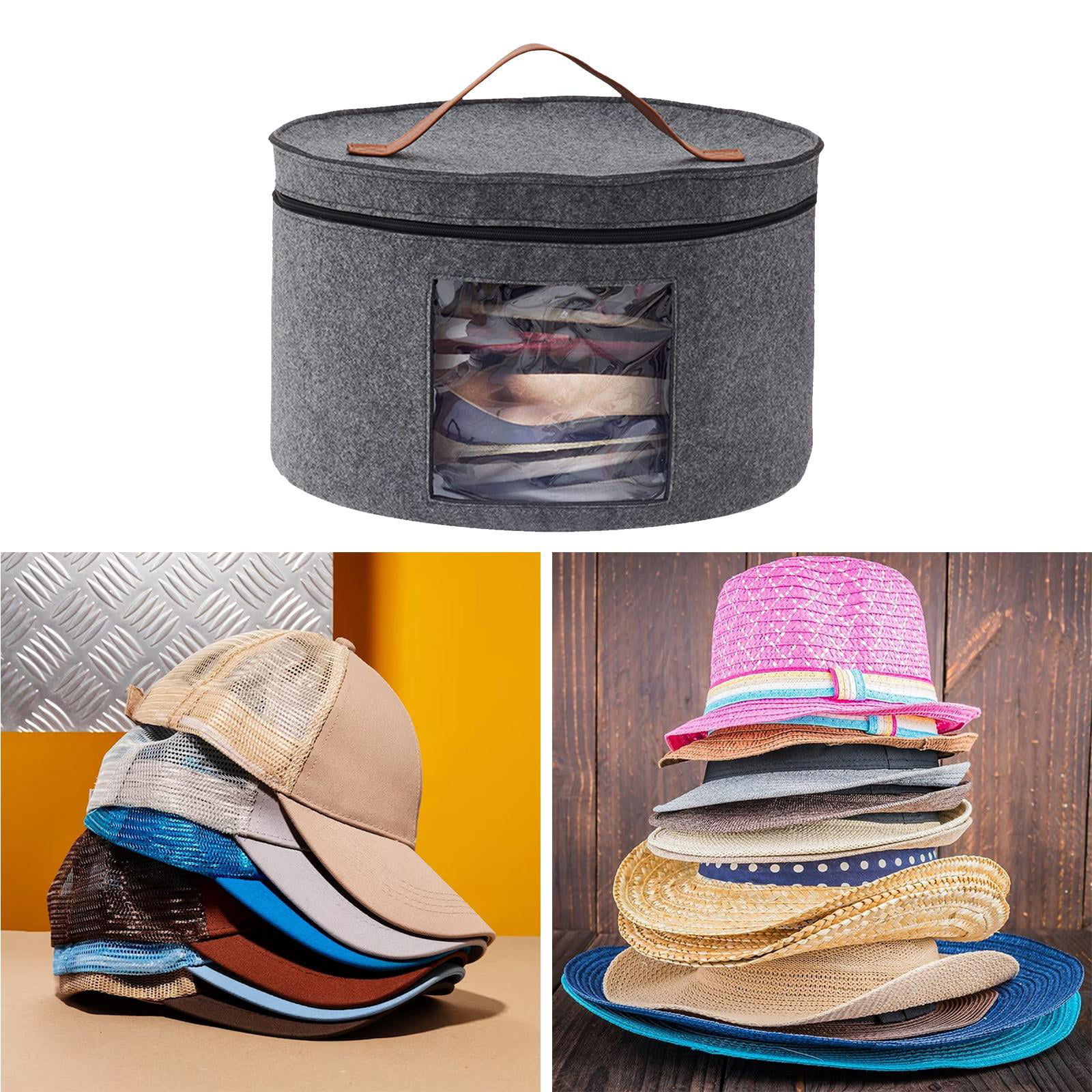 Hat Box Hat Storage Box with Lid 19'' Hat Storage Boxes for Women & Men  Large Round Hat Boxes for Storage Foldable Felt Hat Boxes with Lids Stuffed