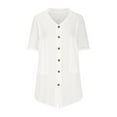 thumbnail image 6 of XuJwPNcy Cotton Linen Dress Women Short Sleeve Button down Shirt Dresses Casual Loose V Neck Cover Ups with Pockets, 6 of 7