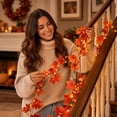 thumbnail image 6 of Thanksgiving Maple Leaf Vine, Fall Harvest Garland Decor, Artificial Autumn Rattan Decoration, Halloween Seasonal Door Wall Fireplace Ornament, Farmhouse Holiday Accent, 6 of 9