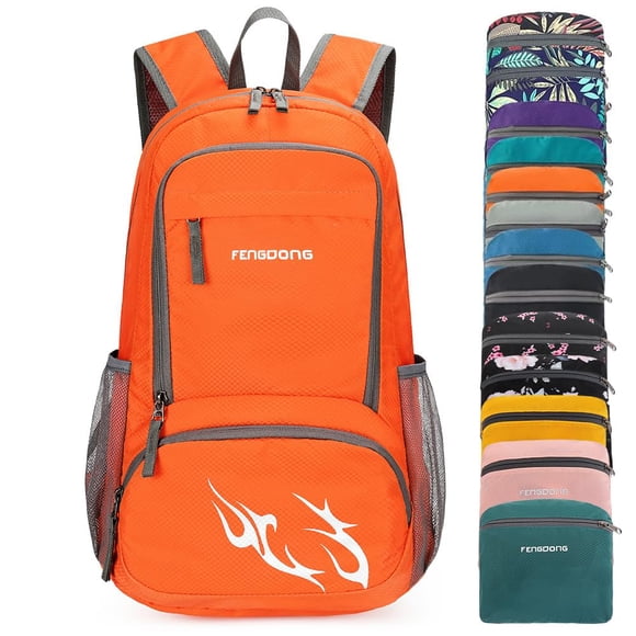 Mochila de viaje FENGDONG plegable ligera impermeable para senderismo color naranja