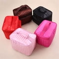thumbnail image 4 of Travel Makeup Organizer, Foldable Stripe Rhombic Makeup Bag Storage Bag, Large Capacity, Waterproof Travel Cosmetic Case Box, Portable Train Cases for Cosmetics Brushes, Toiletries, Gift for Women, 4 of 4