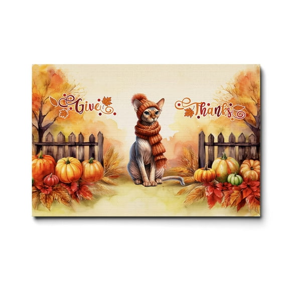 Happy Thanksgiving Sphynx Give Thanks Fall Beanie Scarf Welcome Horizontal Matte Canvas Poster Cat Lover Kitten Owner Gifts Idea Wall Art Home Decor - 00020