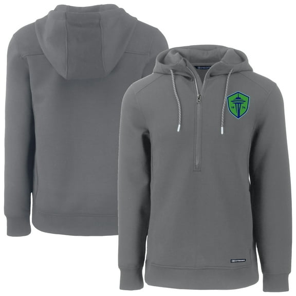 Men's-Cutter & Buck  Gray Seattle Sounders FC Roam Eco Half-Zip Recycled Tri-Blend Half-Zip Hoodie