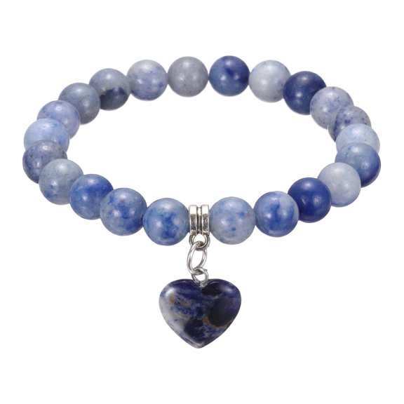 Crystal Bracelet for Women 8mm Natural Gemstone Heart Beaded Friendship Bracelet, 6.5Inch, Mixed Blue