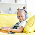 thumbnail image 2 of Wired Kids Headphones with Microphone and In-Line Control, Lightweight and Foldable Design for School Use - Compatible with Tablets, Chromebooks, and iPads in Green/Purple, 2 of 9
