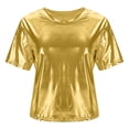 thumbnail image 4 of Miluxas Women's Short Sleeve T Shirts Metallic Shiny Top Casual Round Neck Party Disco Club Tees Gold XXL(XXL), 4 of 6