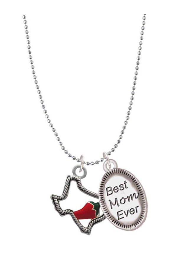 Silvertone Texas with Jalapeno - Best Mom Ever Charm Necklace.