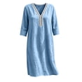 thumbnail image 3 of HBGVBA 3/4 Sleeve V Neck Dresses for Women Soft Lace Neck Loose Casual Midi Dress with Pockets, 3 of 6