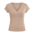 thumbnail image 4 of Daznico Women's V Neck Wrap Front Short Sleeve Slim Fit Basic T Shirt Casual Summer Tops,L, 4 of 5