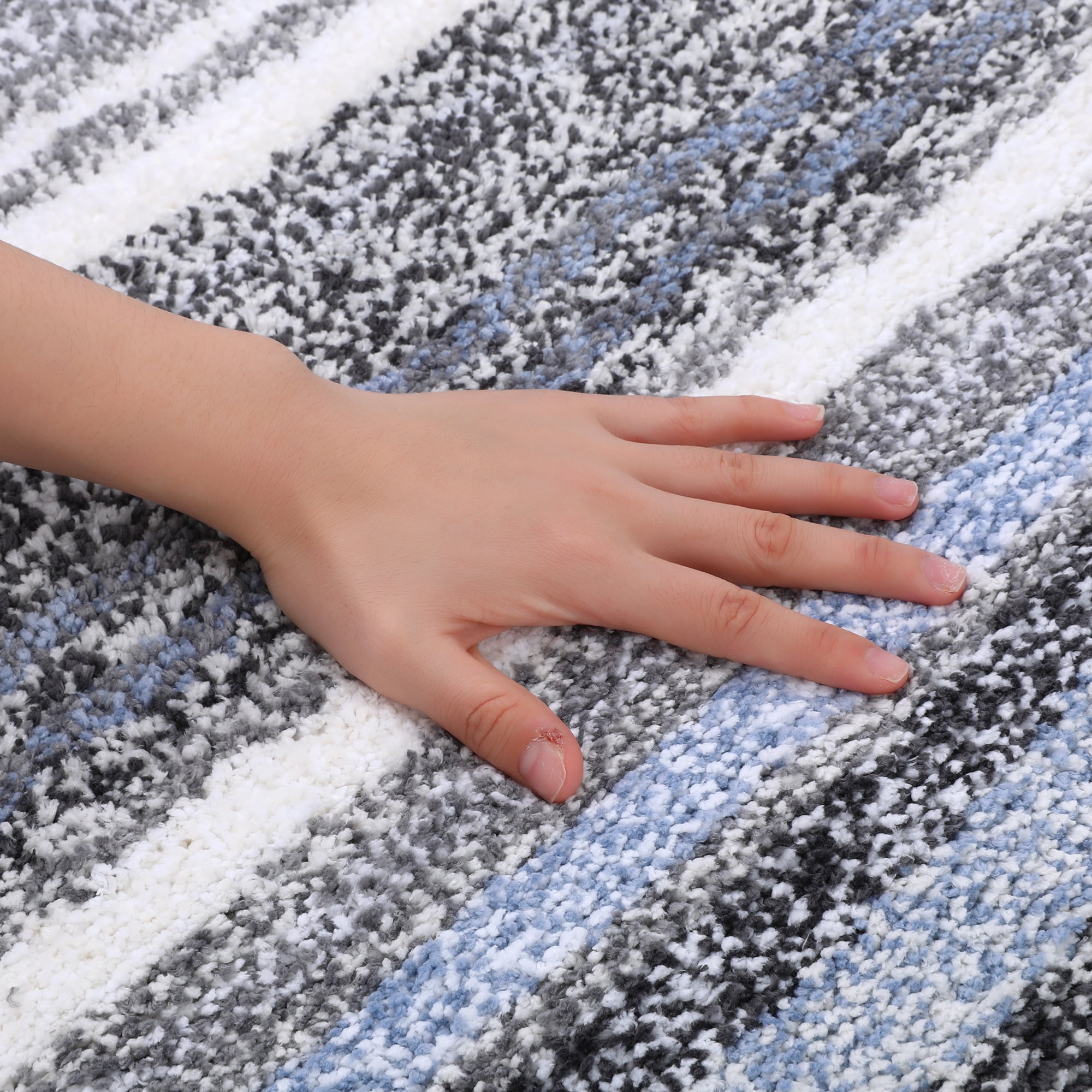 Unique Bargains Striped Bathroom Mat Soft Non-Slip Quick Dry Bath Rugs Grey 20" x 32"