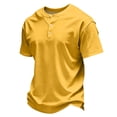 thumbnail image 3 of Men's Casual Henley Shirts Classic Button Short Sleeve T-Shirt Summer Basic Lightweight Tees Tops Beach Vacation Clothes Yellow 4XL, 3 of 6