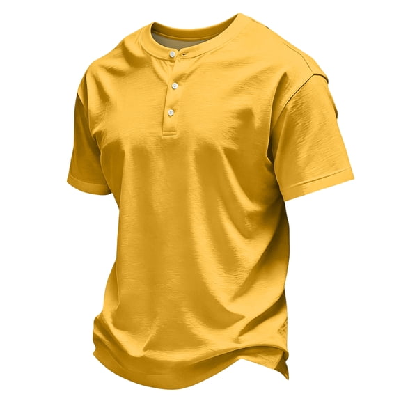 Henley Shirts Men Short Sleeve Solid Color Three Button Placket Casual Basic Tee XL