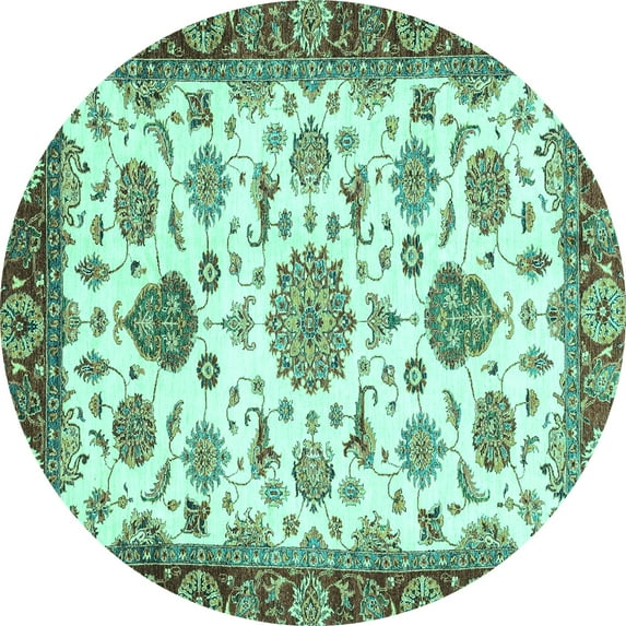 Ahgly Company Indoor Round Oriental Turquoise Blue Traditional Area Rugs, 4' Round