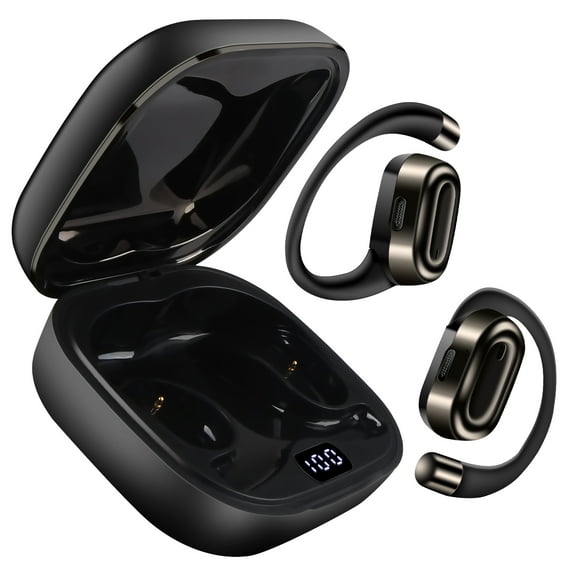 Open Ear Earbuds,AILKIN Bluetooth 5.4 Earbuds Headset 45Hrs Playtime Waterproof IPX7 Ear Hooks Wireless Earbuds with Charging Case Noise Cancelling for iPhone,Android Open Ear Headphones,Black