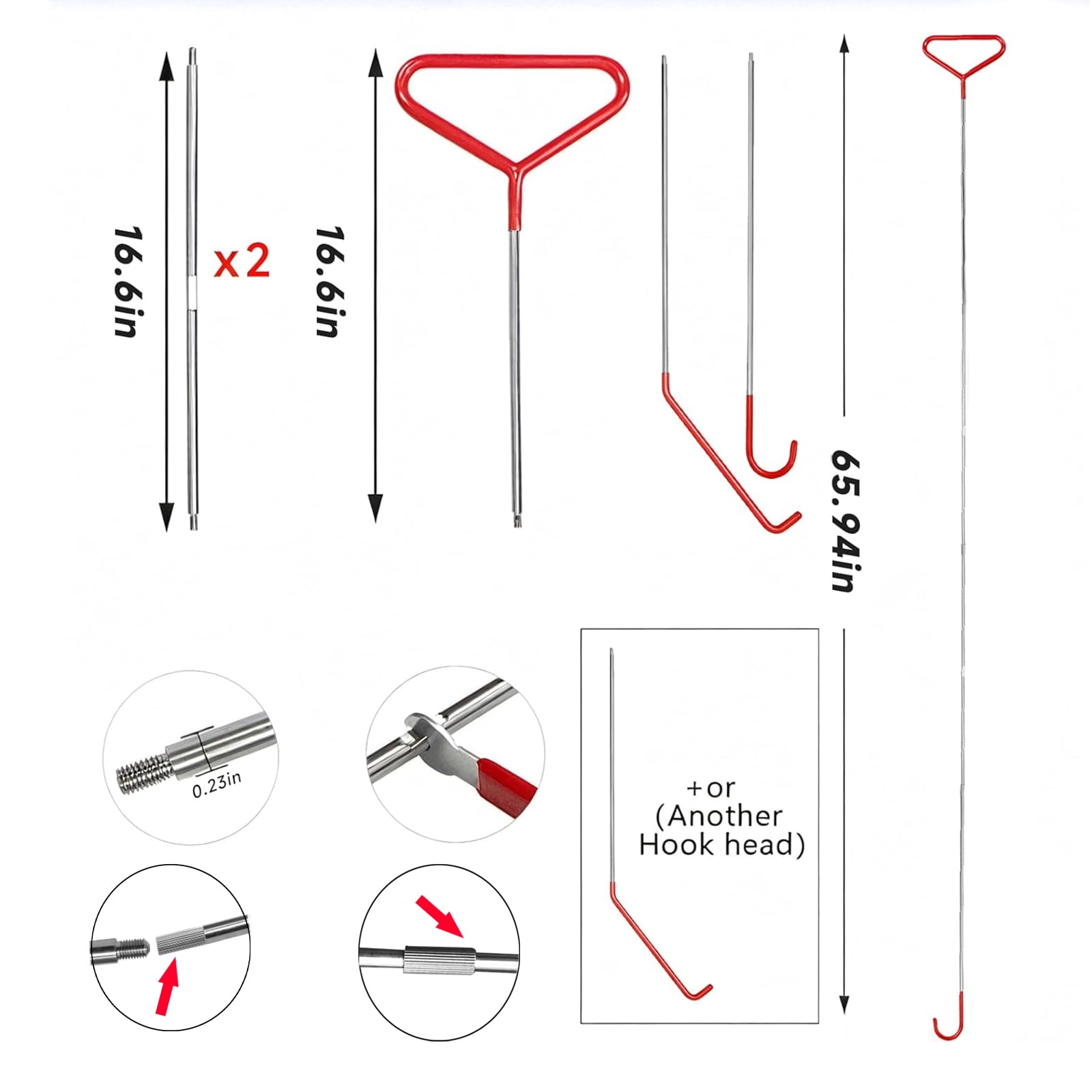 Pershook 23PCS Professional Car Tool Kit with 66 inch Pull Hook & J-Hook for Emergency Unlocking of Car Windows and Doors, Essential Automotive Tools