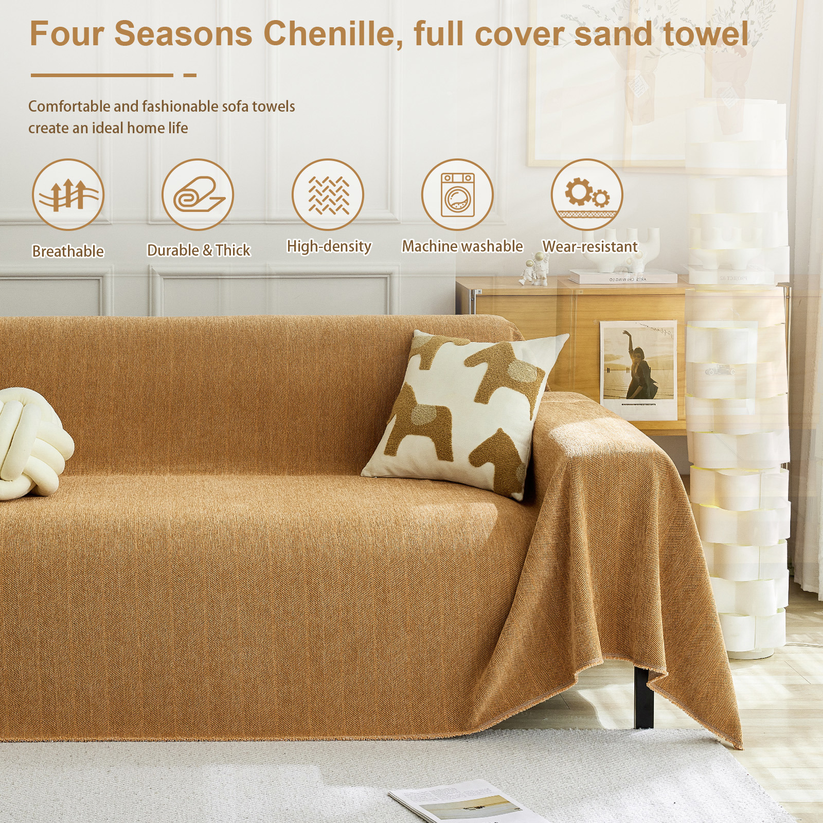 ANMINY Velvet Sofa Slipcover Stretch Couch Cover 1/2/3/4 Seater All-inclusive Protector