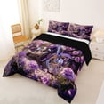 thumbnail image 2 of Castle Fairy Purple Motorcycle Full Size Comforter Sets 3 Pieces for Teens, Rose Garden Art Bedding Sets for Bedroom, Purple Pink,Black Reversible, 2 of 6