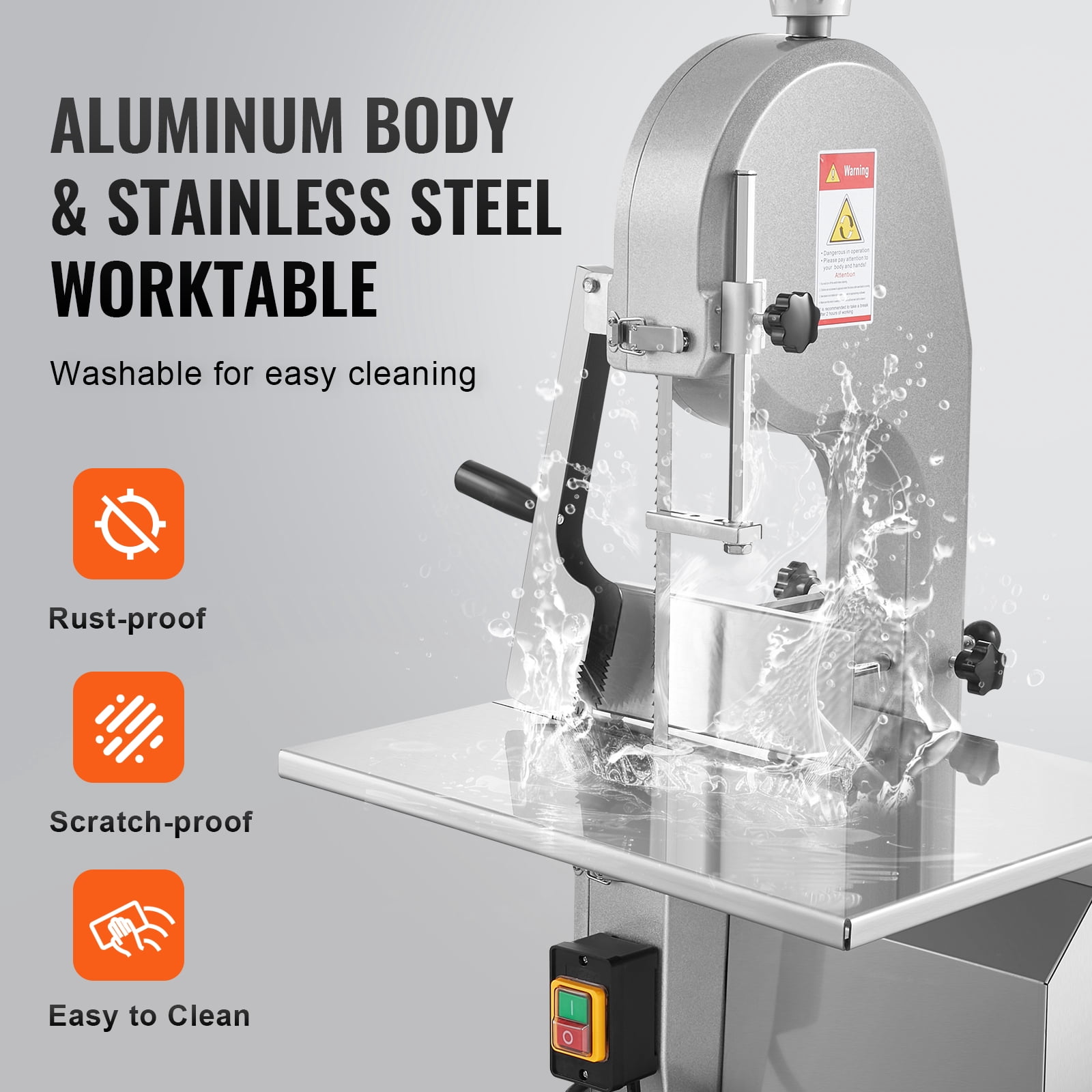 VEVOR Commercial Electric Meat Bandsaw, 1800W Stainless Steel Countertop Bone Sawing Machine,Workbeach 15" x 19.1",7.09 Inch Max Cutting Thickness,Frozen Meat Cutter with 5 Blades for Rib Pork Beef