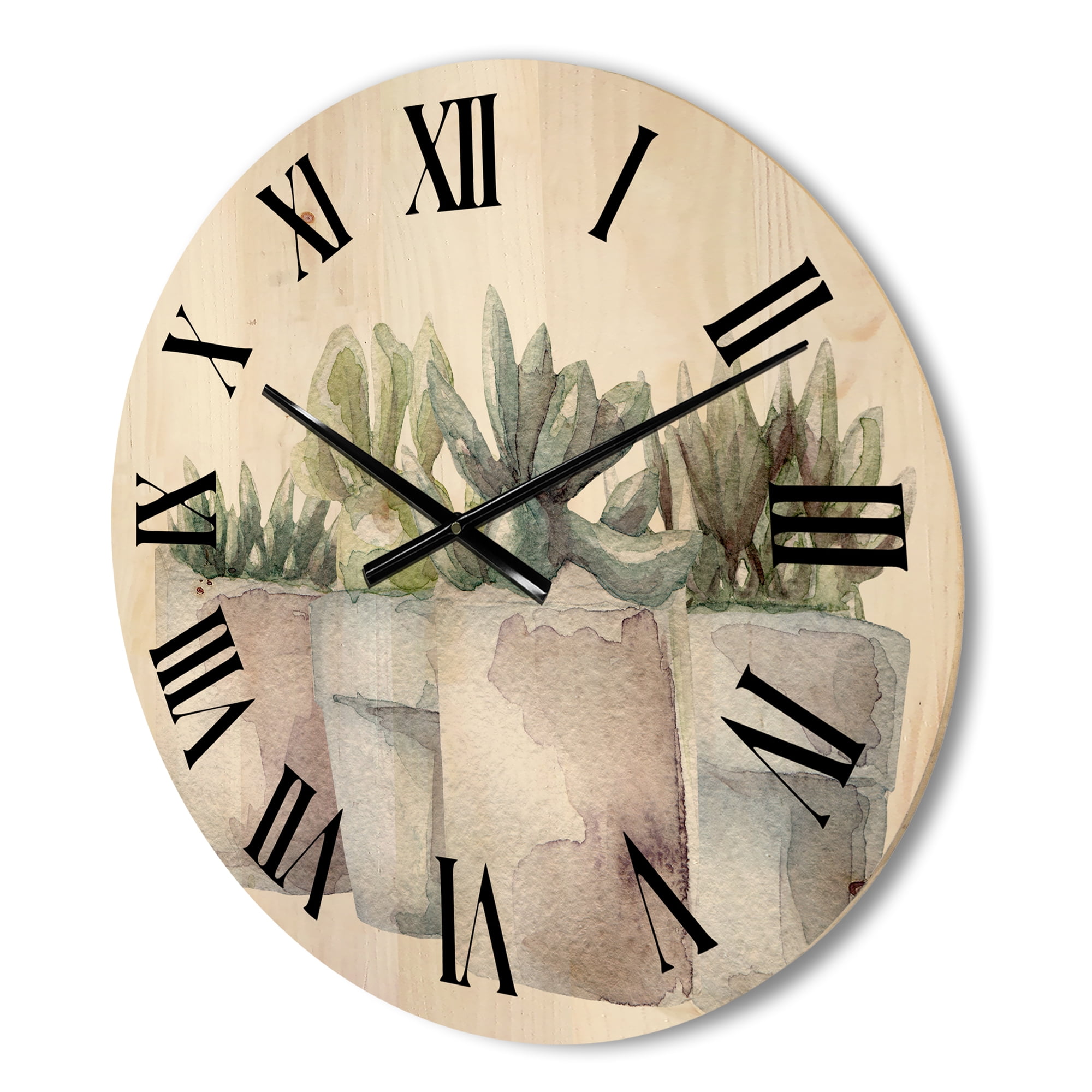 Designart 'Succulent and Cactus House Plants III' Farmhouse Wood Wall Clock