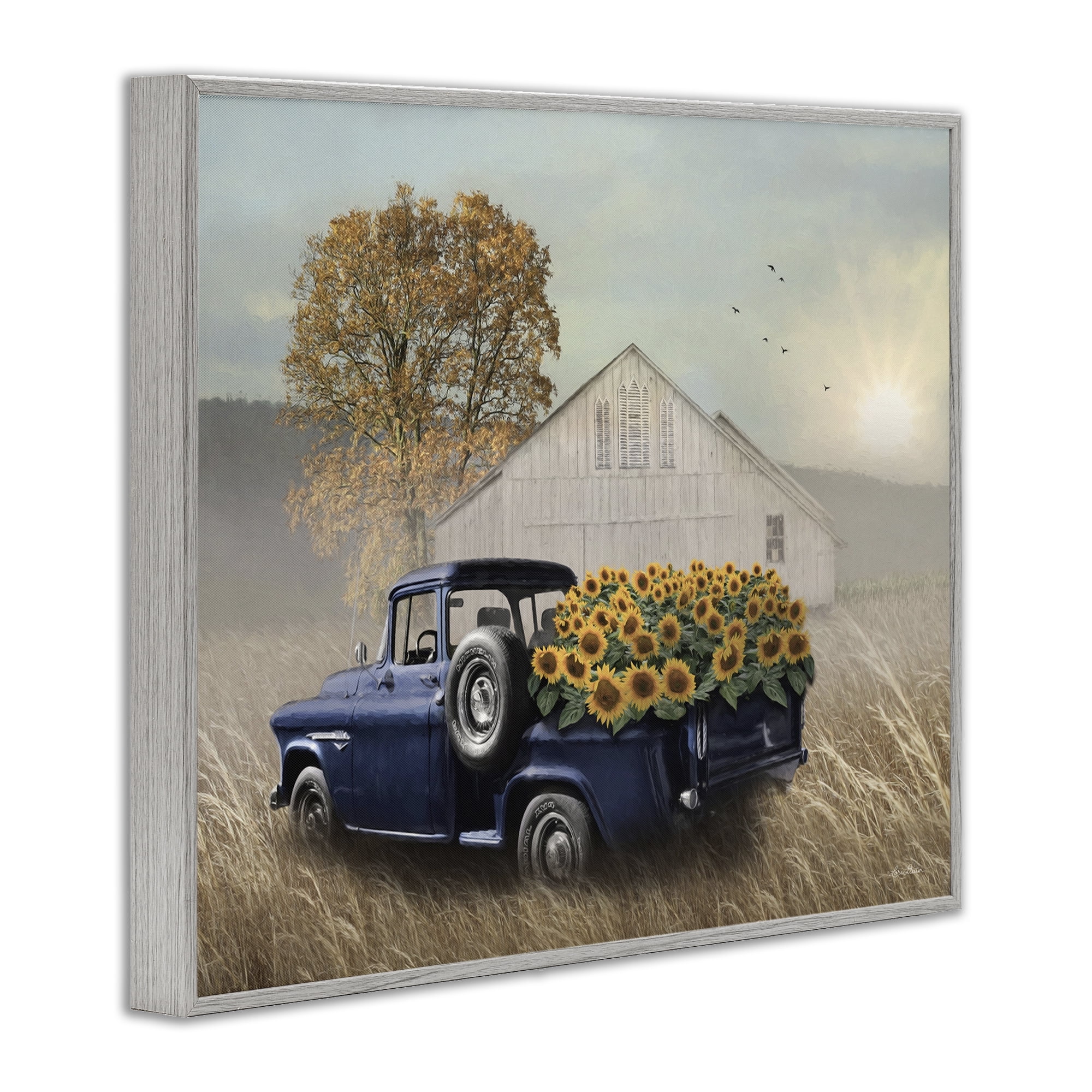 Stupell Industries Sunflower Filled Truck Transportation Painting Gray Framed Art Print Wall Art, 20 x 16