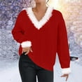 thumbnail image 2 of Women's Plus Size Christmas Casual V Neck Fringed T Shirt Long Sleeve Sweater Top Loose Fit Holiday Party Comfortable Blouse, 2 of 2