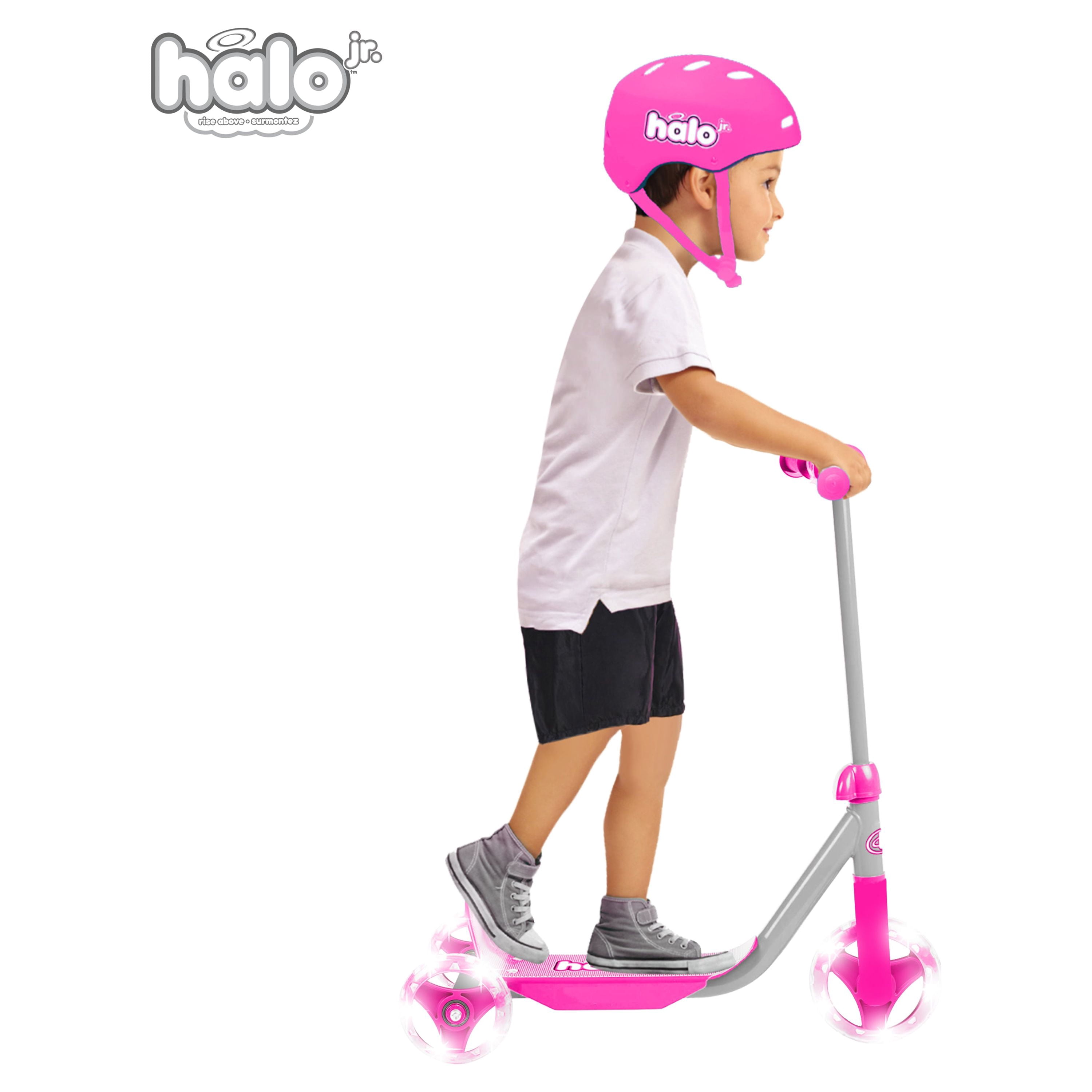 HALO Rise Above Jr. 3 Wheel Scooter - Pink - Unisex for All Children - Super Bright Light-up Wheels!