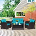 thumbnail image 3 of Gymax 4PCS Outdoor Conversation Set Patio PE Rattan Set w/ Glass Table & Sofa Cushions Turquoise, 3 of 10