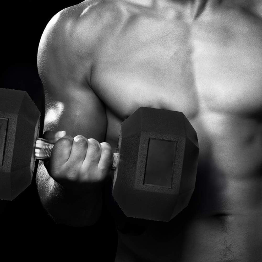Pirecart Dumbbells Rubber Coated Cast Iron Hex Black Dumbbell Free Weights Dumbbell, 60lb Dumbbell Single