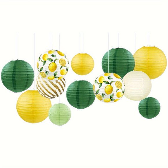 HLONK 12 Pcs Lanternes en Papier à Thème Citron - Décorations Rondes Jaunes Vibrantes pour Fête Maison Chambre - Décorations Suspendues à Thème Citron Fournitures de Fête DIY