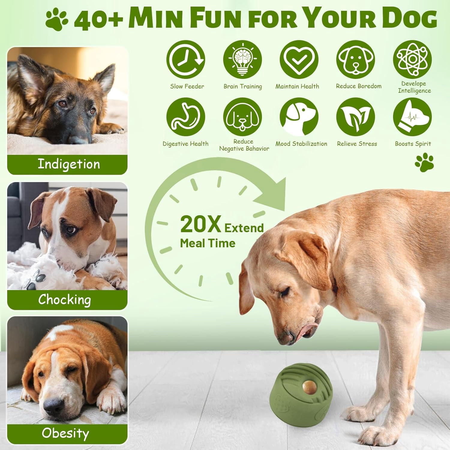 2PC Interactive Puzzle Dog Toy for Large Breeds - Treat Dispenser & Anxiety Relief Chew Toy, Freezable Rubber with Mint Freshness - Vet Recommended (20-140 lbs)
