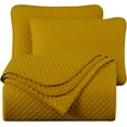 thumbnail image 4 of Chezmoi Collection Avon Diamond Geometric Solid Cotton Lightweight Quilt for All Seasons, 3-Piece Quilt Set, Queen, Mustard Yellow, 4 of 9