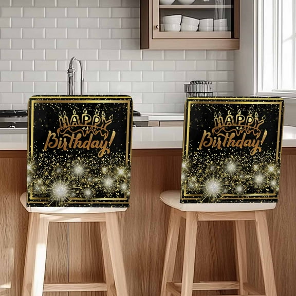 Happy Birthday Chair Covers Set of 1 Gold Black Chair Back Covers Stretch Removable Washable Slipcovers Protector for Dining Room Kitchen Party Decor