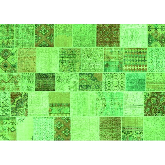 Ahgly Company Indoor Rectangle Patchwork Green Transitional Area Rugs, 2' x 5'