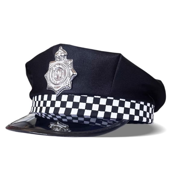 Sombrero de oficial de policía a cuadros en blanco y negro para adultos