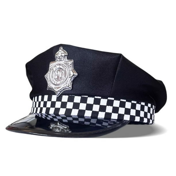 Sombrero de oficial de policía a cuadros en blanco y negro para adultos