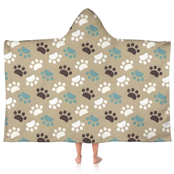 Paw Prints Hooded Bath Towel,50"x30" for Ages 3 To 12 Kids, Quick Dry Lightweight Soft Microfiber Hood Beach Towel Cover Up for Kids