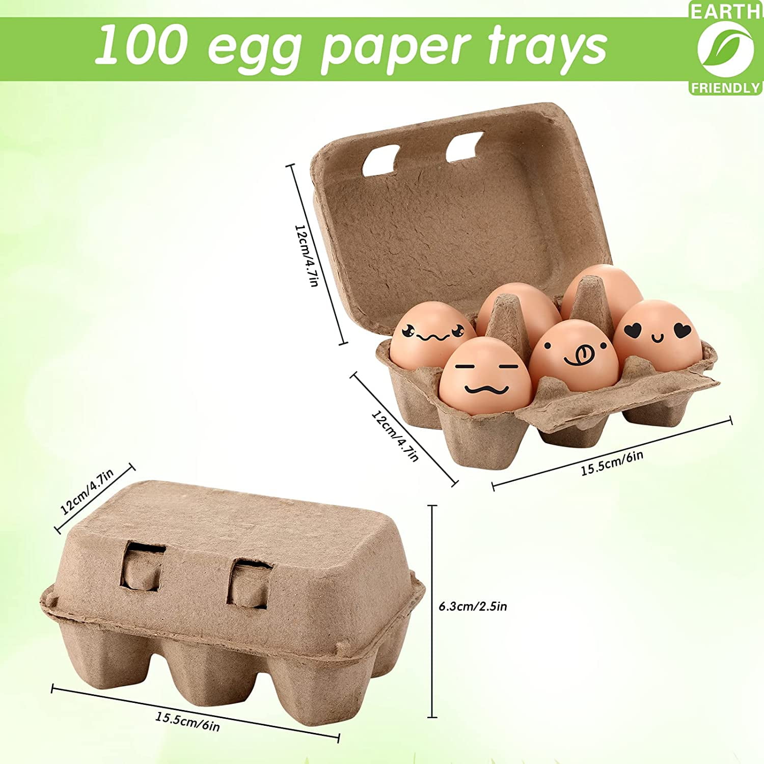 100 Pcs Paper Egg Cartons Bulk for Chicken Eggs Blank Pulp Fiber Egg Tray Holder Reusable Empty Storage Containers for Farm Market Kitchen Camping Picnic DIY(12 Count)