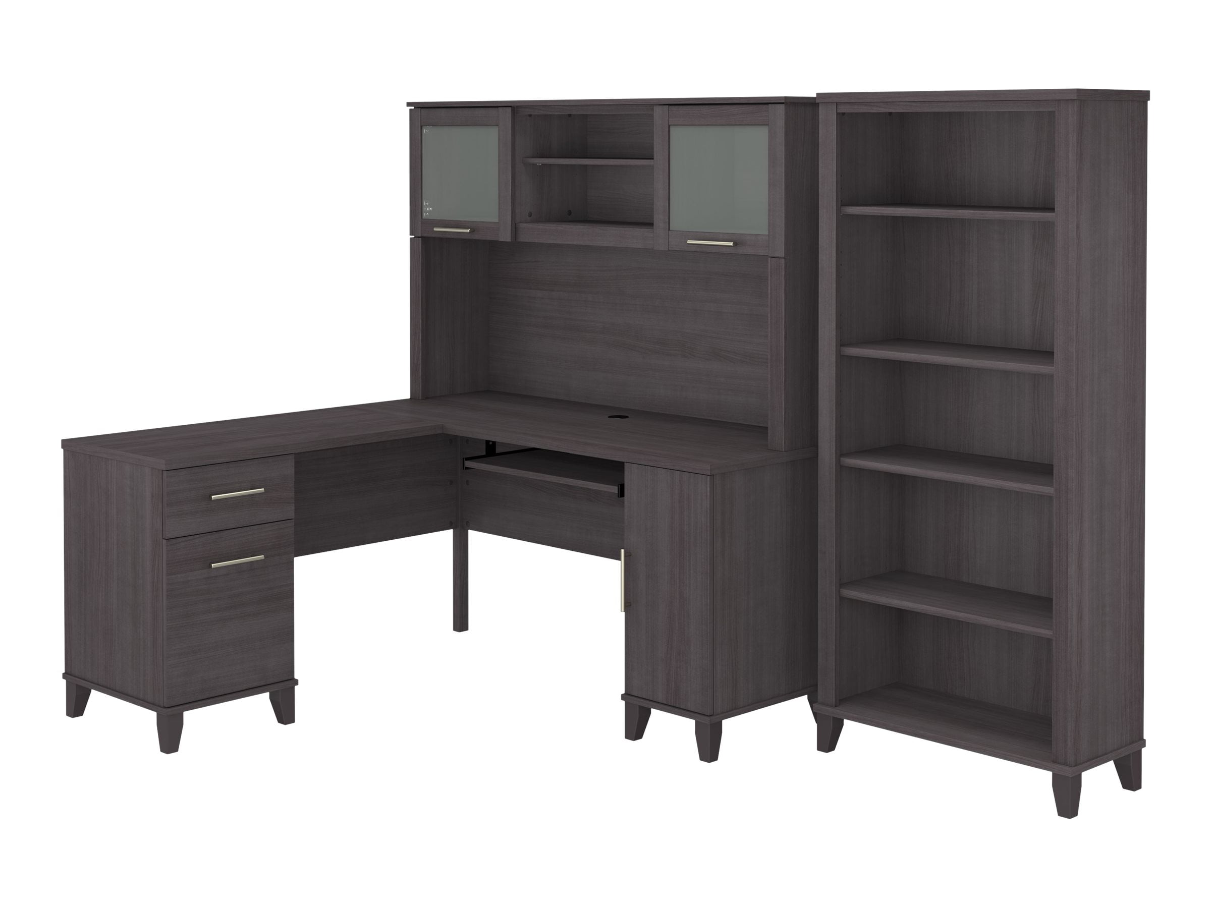 Bush Furniture Somerset 60W L Shaped Desk with Hutch and 5 Shelf