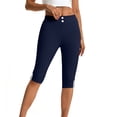 thumbnail image 4 of AHTJRT Yoga Capris for Women Stretchy Elastic High Rise Button Waistband Summer Capris Leggings Side Slit Casual Workout Active Crop Trousers Navy XXL, 4 of 8