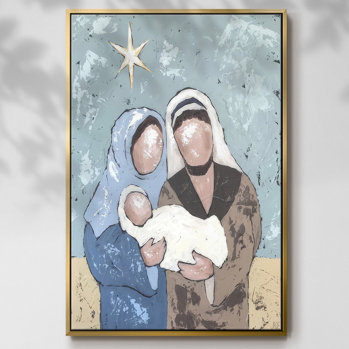 A Silent Night I - Framed Gallery Wrapped Holiday Canvas - 17 x 25 - Gold Frame