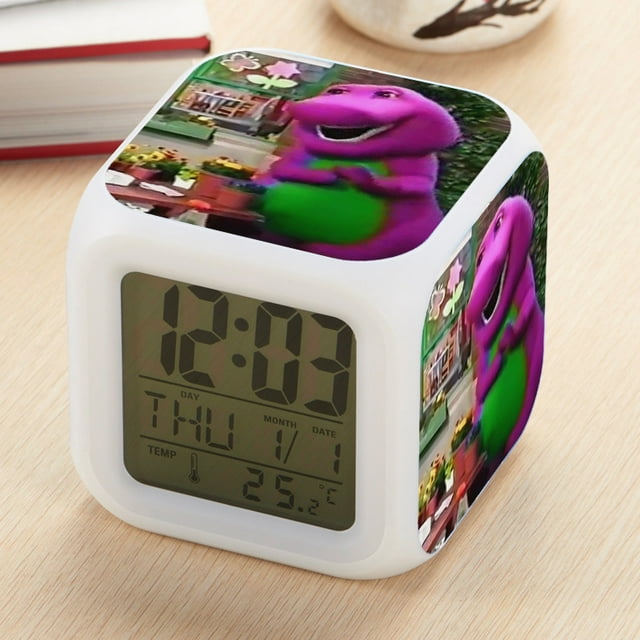 Barney's Adventures peripheral desktop square clock, seven-color changing alarm clock, silent alarm clock