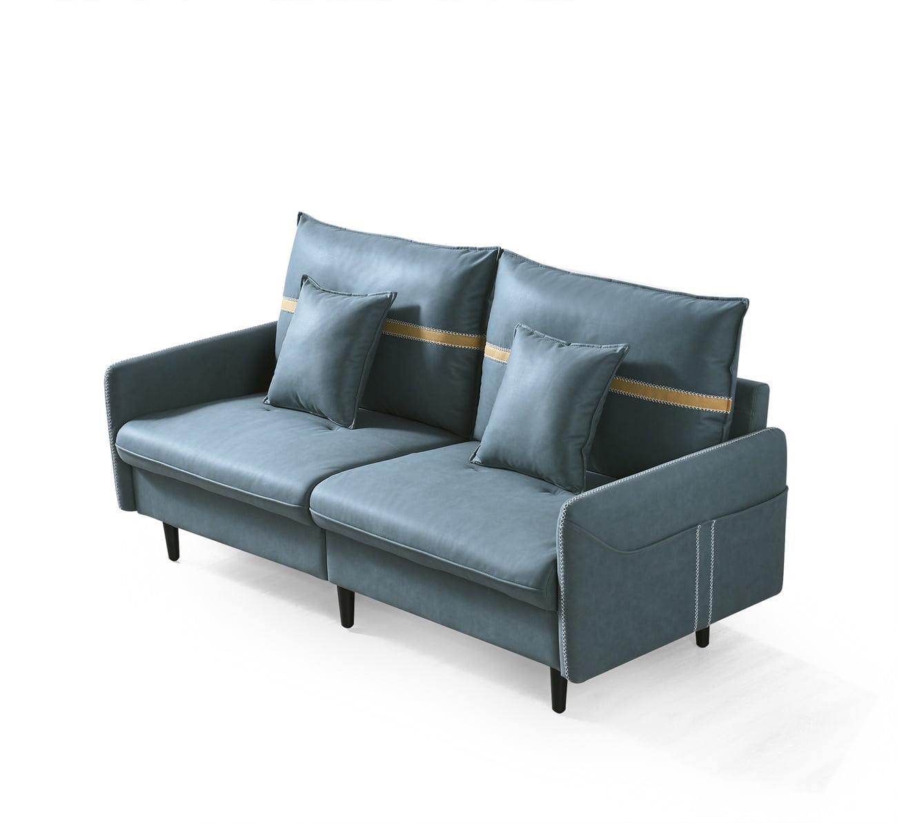 Resenkos 3-Seat Sofa Couch, Tufted Love Seat with 2 Pillows, Blue