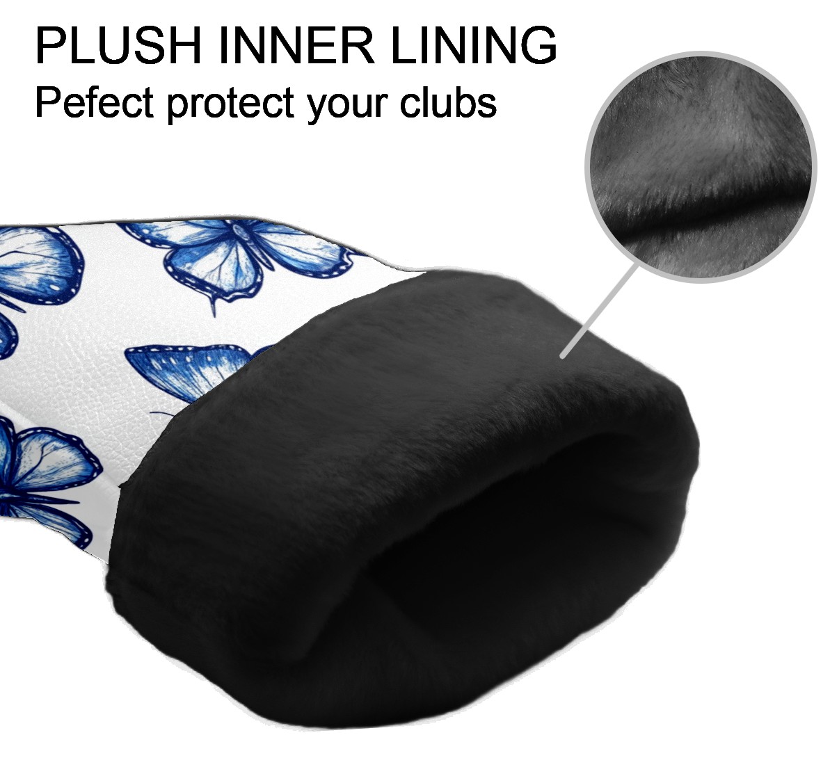 Golf Club Covers PU Leather Waterproof Head Covers for Fairway Woods Hybrids Blue Butterfly