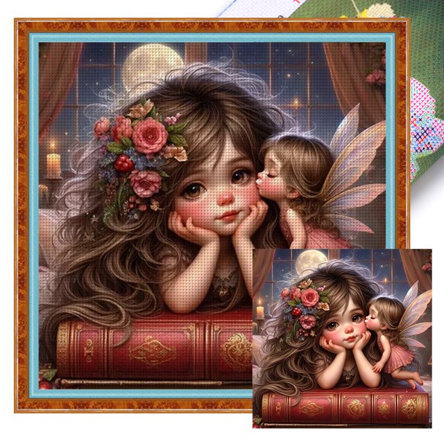 Kit Punto Cruz para Niña Bordado Con Hilo Algodón Ecológico 11CT Arte 40x40cm