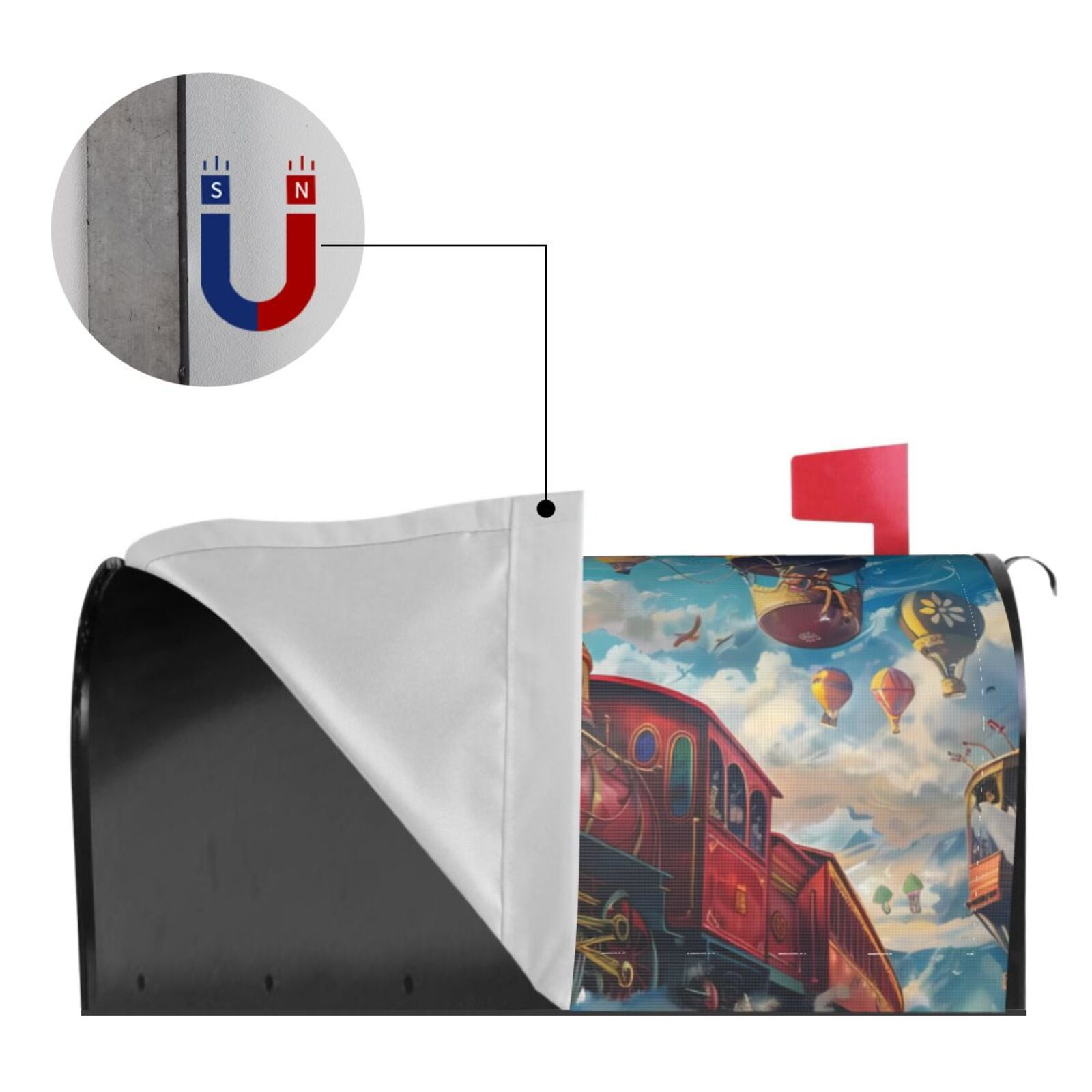Fuzoiu Beautiful Red Train Hot Air Balloon Print Decorative Waterproof Mailbox Cover,Welcome Magnetic Mailbox Cover, Post Letter Box Wrap Cover for Outdoor Decor -21x18 in