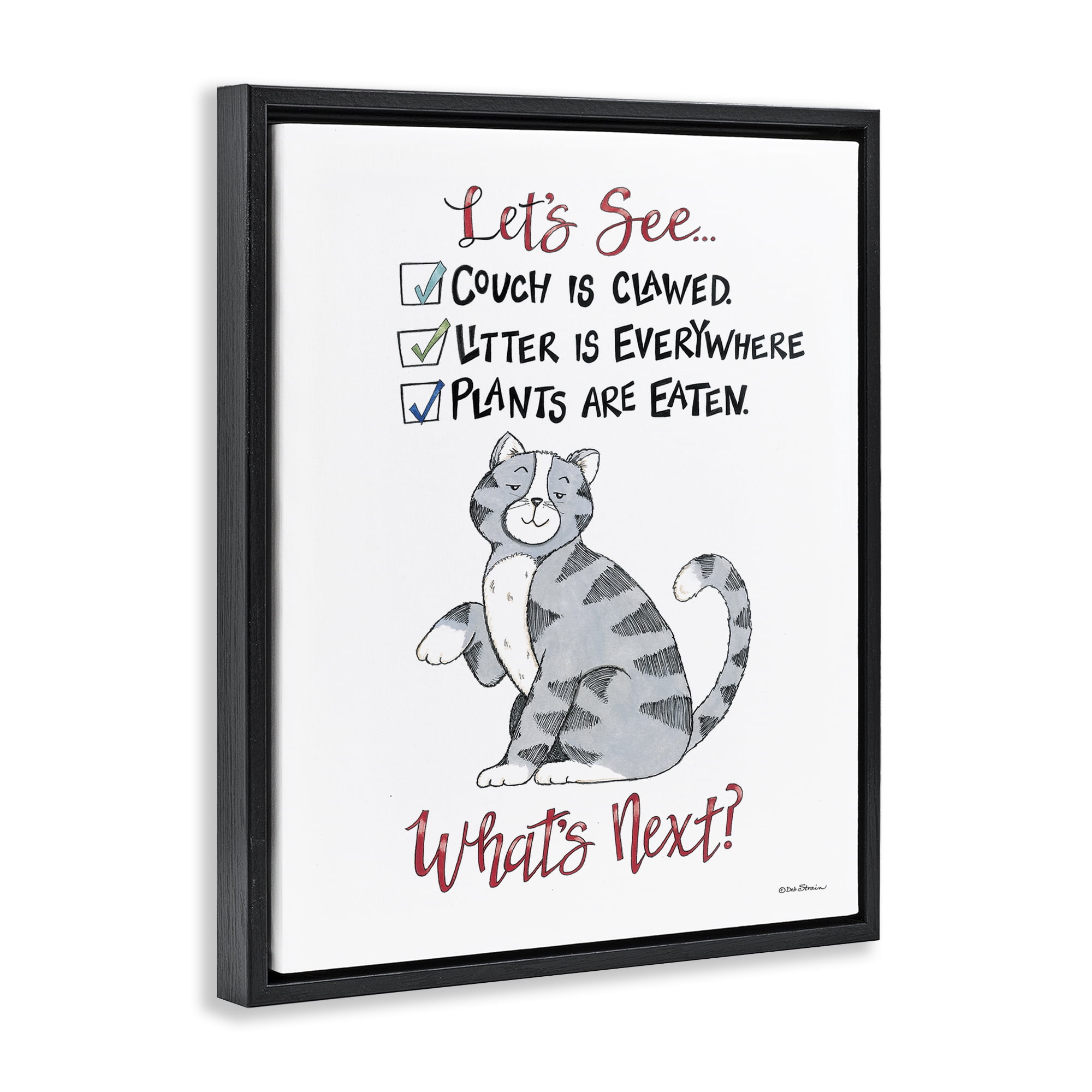 Stupell Industries Funny Troublemaker Cat Animals Painting Black Floater Framed Canvas Art Print Wall Art, 17 x 21