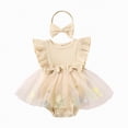 thumbnail image 1 of NIEWTR Robe à Col Licou Superposée à Blocs de Couleur pour Bébé Fille, Sans Manches, Fluide, Tenue d'Été (Beige, 6-12 Mois), 1 of 5