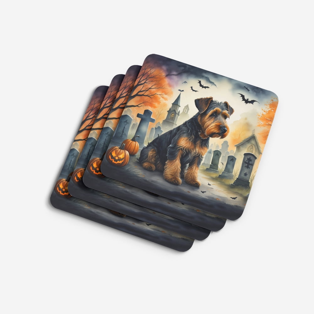 Airedale Terrier Spooky Halloween Foam Coaster Set of 4 3.5 in x 3.5 in