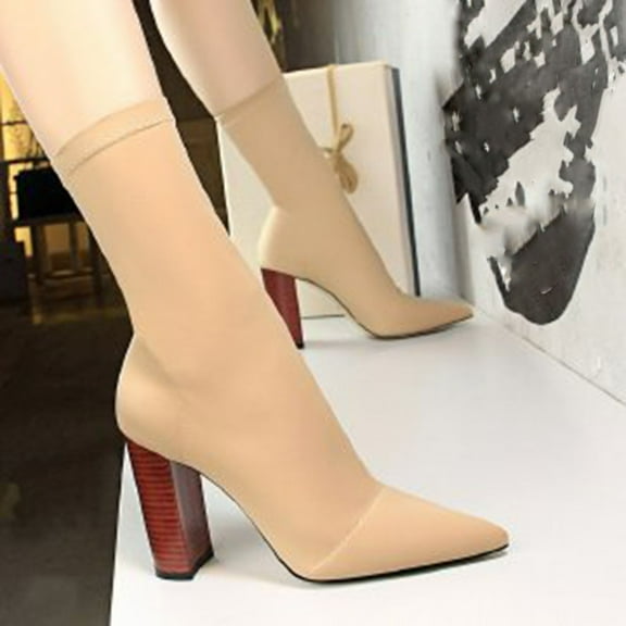 POROPL Womens Boots Mid Calf Fashion High Heel Pointed Toe Sandals Shoes,Boots for Women Size 4.5