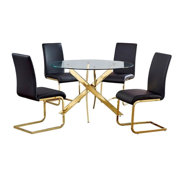 Alison 5-piece Modern Glass Top Dinette Set in Black/Gold